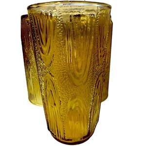 Vintage Anchor Hocking Amber Textured Iced Tea Water Glasses set of 3 MCM